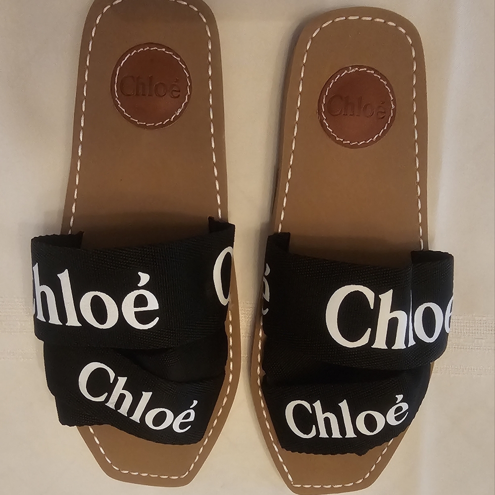 Chloe Black Woody Mules Sandals Slides